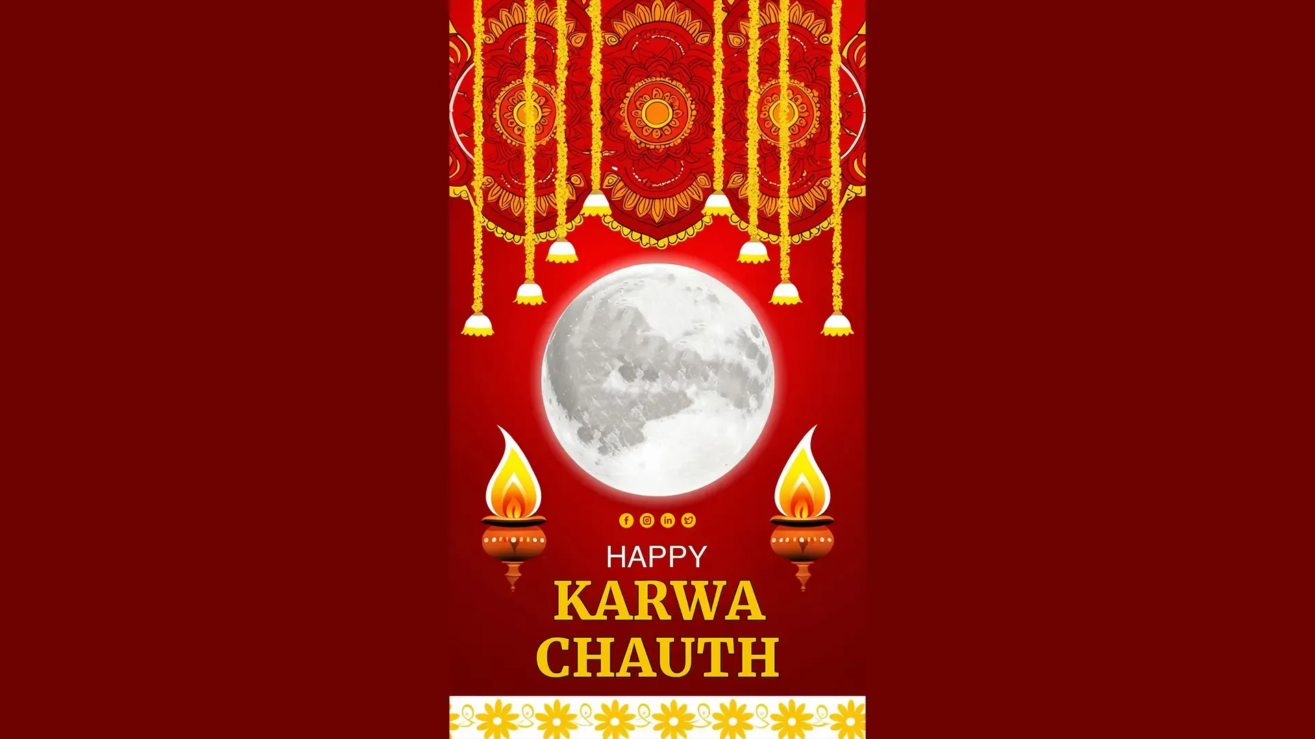 Vibrant Karwa Chauth Instagram Story Card with Decorative Lamps image